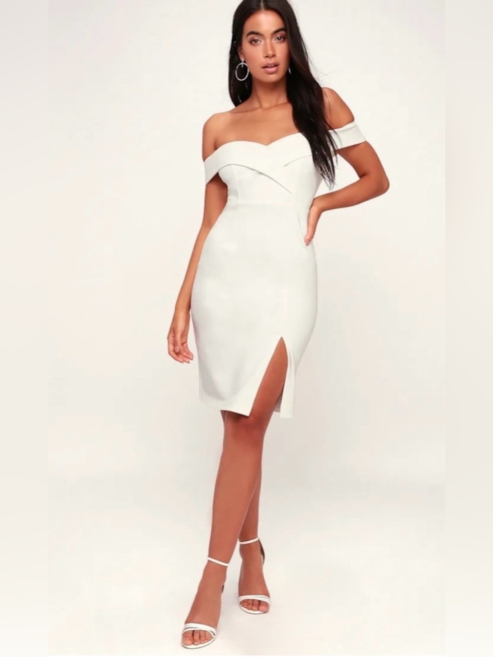 Lulu's White Off-Shoulder Bodycon Mini Dress with Front Slit